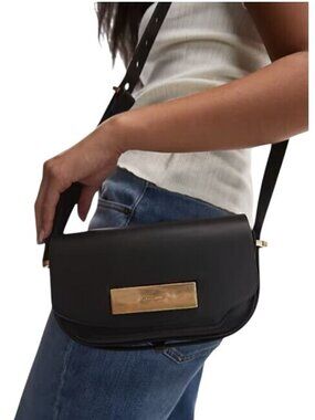 All Saints $359 Black Leather Crossbody Bag With Gold Hardware Accent & Adjustab